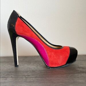 Vibrant Red and Pink High Heels with Platform Sole